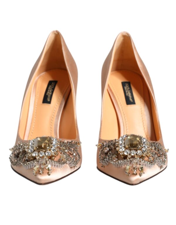 Dolce & Gabbana Beige Satin Crystal High Heels Pumps Shoes – Image 2