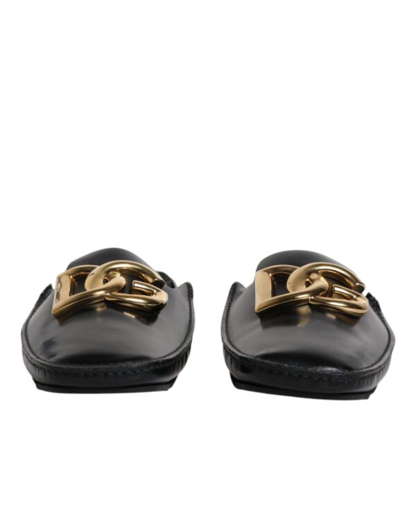 Dolce & Gabbana Black Leather DG Logo Slip On Shoes – Image 2