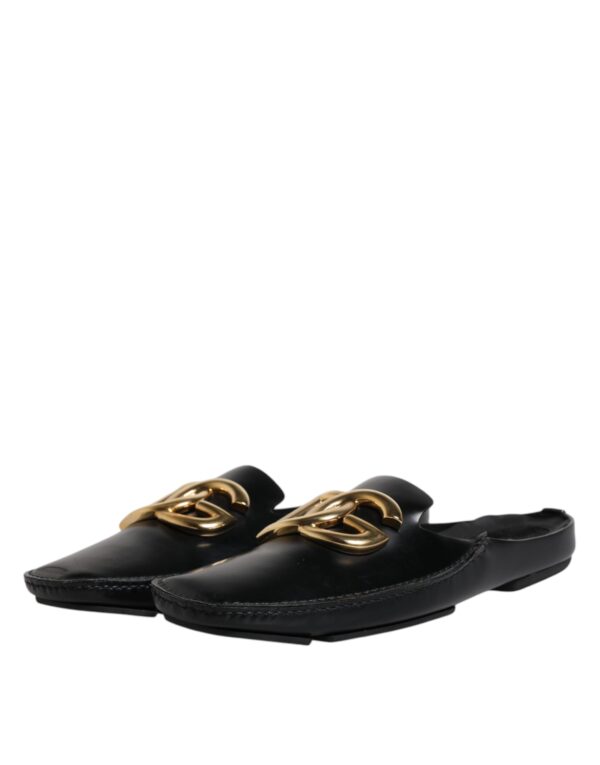 Dolce & Gabbana Black Leather DG Logo Slip On Shoes – Image 4