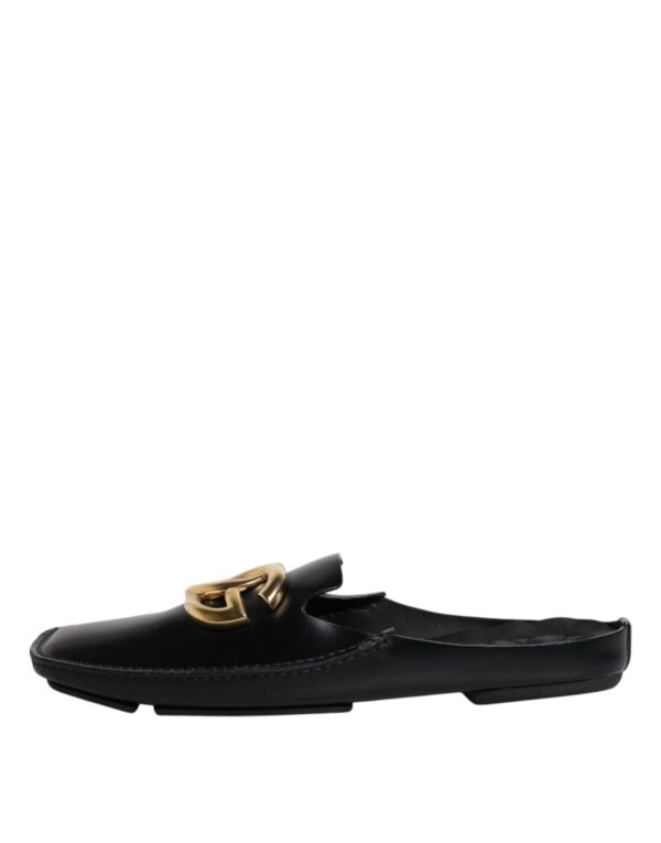 Dolce & Gabbana Black Leather DG Logo Slip On Shoes – Image 6