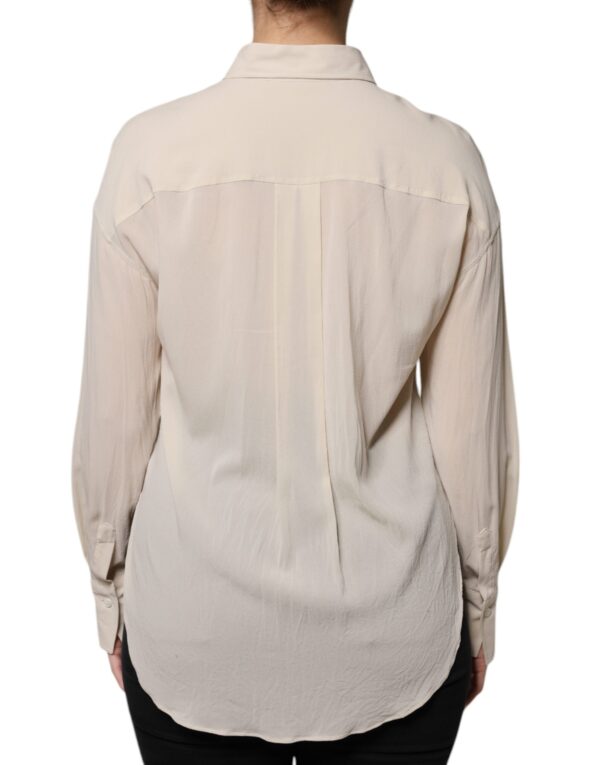 Brunello Cucinelli Beige Silk Blend Collared Button Down Top – Image 4