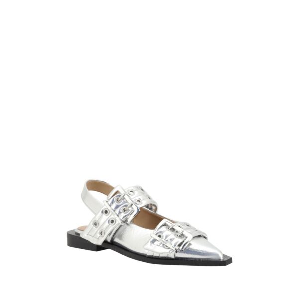 Ganni Buckle Metallic Ballerinas – Image 2