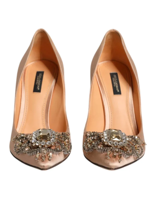 Dolce & Gabbana Beige Satin Crystal High Heels Pumps Shoes – Image 2