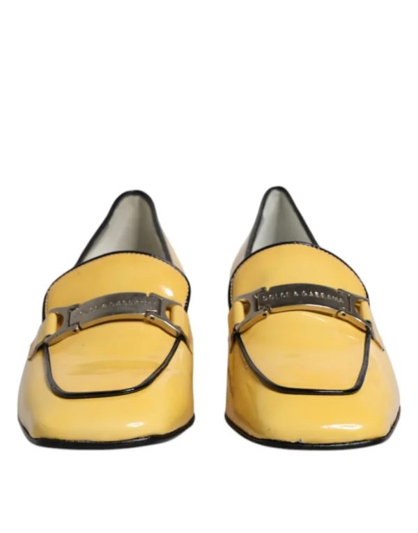 Dolce & Gabbana Yellow Leather Logo Plaque Slip On Mocassin Shoes – Image 2