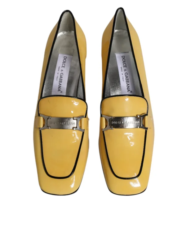 Dolce & Gabbana Yellow Leather Logo Plaque Slip On Mocassin Shoes – Image 3