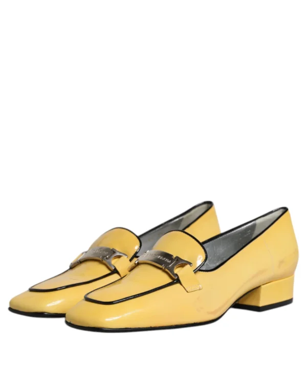 Dolce & Gabbana Yellow Leather Logo Plaque Slip On Mocassin Shoes – Image 4