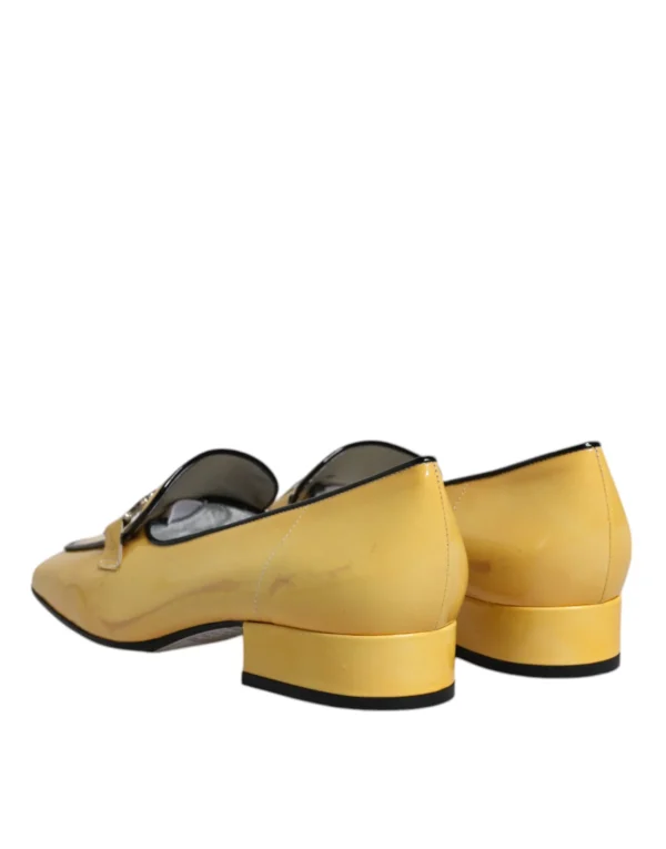 Dolce & Gabbana Yellow Leather Logo Plaque Slip On Mocassin Shoes – Image 5