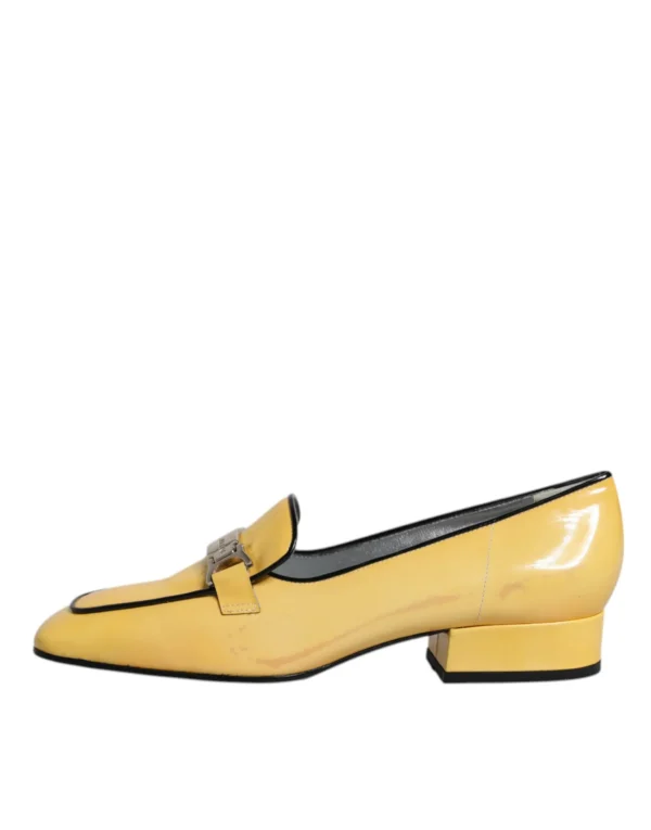 Dolce & Gabbana Yellow Leather Logo Plaque Slip On Mocassin Shoes – Image 6